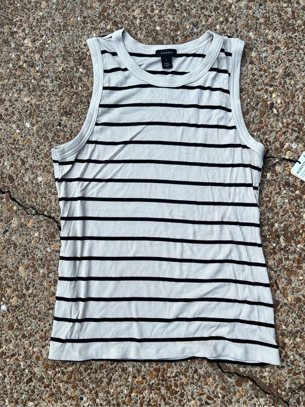 Halogen Nordstrom  Off White Basic Striped Tank Top Shirt L NWT $49